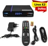 A collage of a satellite receiver and its accessories, including a remote control, power adapter, and cables. Produktbild-Vorschau