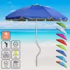 A blue beach umbrella is displayed on a sandy beach with the ocean and sky in the background. Several other colored umbrellas are shown to the right. Anteprima dell’immagine prodotto