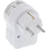 A white electrical adapter with a switch, shown from a slightly elevated angle. Produktbild-Vorschau