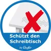 A graphic indicating that the product protects the desk, with a red cross over a desk surface. Produktbild-Vorschau