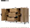 A 3D rendering of a wooden sideboard with dimensions indicated. Anteprima dell’immagine prodotto