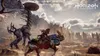 A woman rides a robotic creature through a natural landscape with mountains and trees in the background. Produktbild-Vorschau