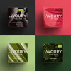 A collage of four tea boxes, each on a different colored background. Produktbild-Vorschau