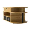 A modern coffee table with wood grain finish and black fabric drawers, shown against a white background. Produktbild-Vorschau