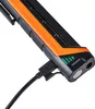 Close-up of the end of a portable work light, showing a USB charging port and indicator lights. Produktbild-Vorschau