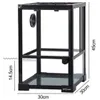 A black terrarium with glass panels, shown with dimensions indicated by measurement lines and text. Anteprima dell’immagine prodotto