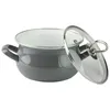 A gray enamel pot with a glass lid is shown against a white background. Podgląd zdjęcia produktu