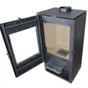 A black wood-burning stove with its door open, shown against a white background. Produktbild-Vorschau