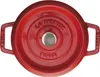 A top-down view of a red cast iron pot with a silver knob on the lid. Náhľad obrázku produktu