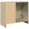 A close-up view of a wooden cabinet, showing its construction and hinges. Produktbild-Vorschau