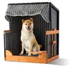 Relaxdays Hundestrandkorb, Rattan, mit Napf, Hundesessel Produktbild-Vorschau 1