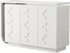 A white sideboard with three doors, each featuring a decorative clover-like pattern. Produktbild-Vorschau