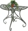 A semi-circular metal table with a potted plant on top, set against a white background. Produktbild-Vorschau