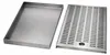 A stainless steel drip tray and a perforated grate are shown side-by-side on a white background. Produktbild-Vorschau