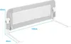 A product shot of a gray and white bed rail with dimensions indicated by measurement lines and text. Anteprima dell’immagine prodotto