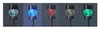 A collage of five solar garden stakes, each displaying a different colored light. Produktbild-Vorschau