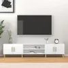 A white TV stand with a large black television mounted above it. Náhľad obrázku produktu