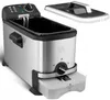 A stainless steel deep fryer with a removable lid and a drip tray. Produktbild-Vorschau