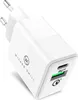 A white dual USB wall charger with a USB-C port and a USB-A port. Produktbild-Vorschau