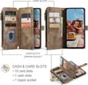 A brown leather wallet-style phone case with a Samsung Galaxy S25 FE phone inside, showing card slots and a zipper pocket. Produktbild-Vorschau