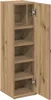 A tall, narrow cabinet with an open door, revealing multiple shelves. The cabinet has a wood-grain texture. Podgląd zdjęcia produktu