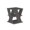 A dark gray side table with a unique 'X' shaped design and two shelves. Produktbild-Vorschau