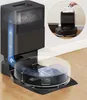 A robot vacuum cleaner docking station with a transparent dustbin and a diagram showing airflow. Produktbild-Vorschau