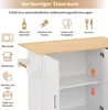 A kitchen cart with its doors open, showcasing storage options and featuring illustrative icons of items that can be stored. Podgląd zdjęcia produktu