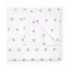 A folded white baby crib sheet with a gray star pattern. Produktbild-Vorschau