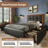 A bedroom scene featuring a black upholstered bed with LED lighting and storage drawers, presented in a lifestyle setting with decorative elements. Náhled obrázku produktu
