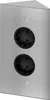 A corner-mounted electrical outlet with two sockets, made of brushed stainless steel. Produktbild-Vorschau
