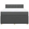 A bed with a gray tufted headboard and a gray upholstered base is shown from the front. Produktbild-Vorschau