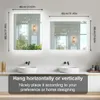 Two illuminated mirrors are shown above a bathroom vanity with sinks. Podgląd zdjęcia produktu