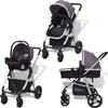 vidaXL 3-in-1 Kinderwagen Aluminium Grau und Schwarz Produktbild-Vorschau 1