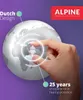 A hand holding an earplug in front of a globe, with marketing text. Produktbild-Vorschau