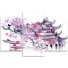 Triptychon auf leinwand gemalte japanische pagode und Produktbild-Vorschau 3