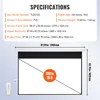 A diagram showing the specifications and dimensions of a projection screen. Anteprima dell’immagine prodotto