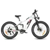 A white electric mountain bike with fat tires is shown against a white background. Produktbild-Vorschau