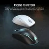 Two wireless gaming mice, one white and one black, are displayed on a dark textured surface with subtle lighting. Produktbild-Vorschau