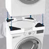 A washing machine connection frame is shown being installed between two washing machines. Produktbild-Vorschau