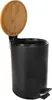 A black pedal bin with a bamboo lid, shown from a slightly elevated side angle against a white background. Produktbild-Vorschau