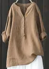 ASKSA Damen Baumwolle Leinen Bluse Einfarbig Langarm Shirt Produktbild-Vorschau 2