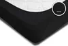 A close-up view of a black fitted sheet draped over a white quilted mattress pad. Produktbild-Vorschau