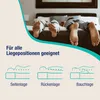 Feet of people lying on a bed, with diagrams illustrating different sleeping positions. Produktbild-Vorschau