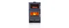 A dark gray wood-burning stove with a glass door showing flames and an oven compartment above. Náhľad obrázku produktu