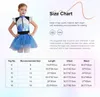 A young girl is modeling a costume, and a size chart is displayed next to her. Produktbild-Vorschau