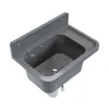 A gray sink basin with a raised back splash and a drain is shown against a white background. Produktbild-Vorschau