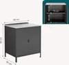 A dark gray outdoor cabinet with a white top, shown from the front. An inset image shows the interior with dimensions. Produktbild-Vorschau