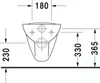 A technical drawing of a wall-mounted toilet with dimensions indicated. Produktbild-Vorschau