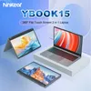 A marketing image showcasing a Ninkear YBook15 2-in-1 laptop in various configurations, with text overlays highlighting its features. Produktbild-Vorschau
